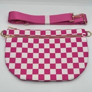 Checkered Crossbody Bum Bag in Pink & White